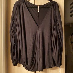 Free People Boho Navy V-neck Blouse size L
